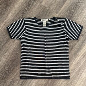 Black and Gray Striped Tee Silk Blend Casual Short Sleeve Top
